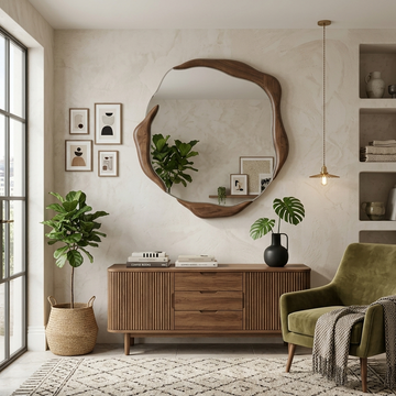 Curve Teak Wood Mirror