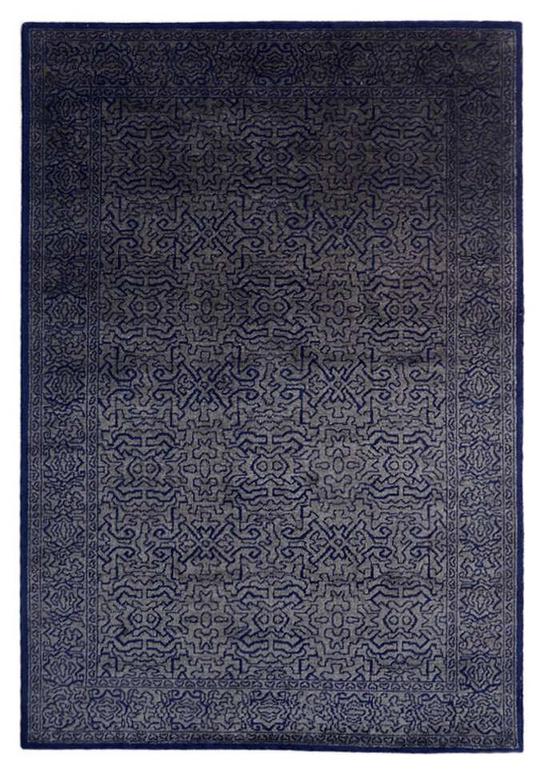 Charcoal/Blue Silk / NZ wool Rug