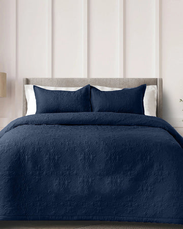 Sensation Quilted Bedcovers AC comforter set with 2 Pillow Covers - Navy Blue