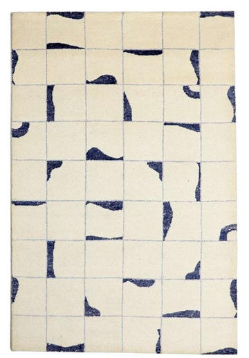 Ivory & Navy Blended wool / Viscose Rug