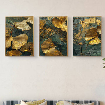 Golden Dry leaves Art frames set of 3