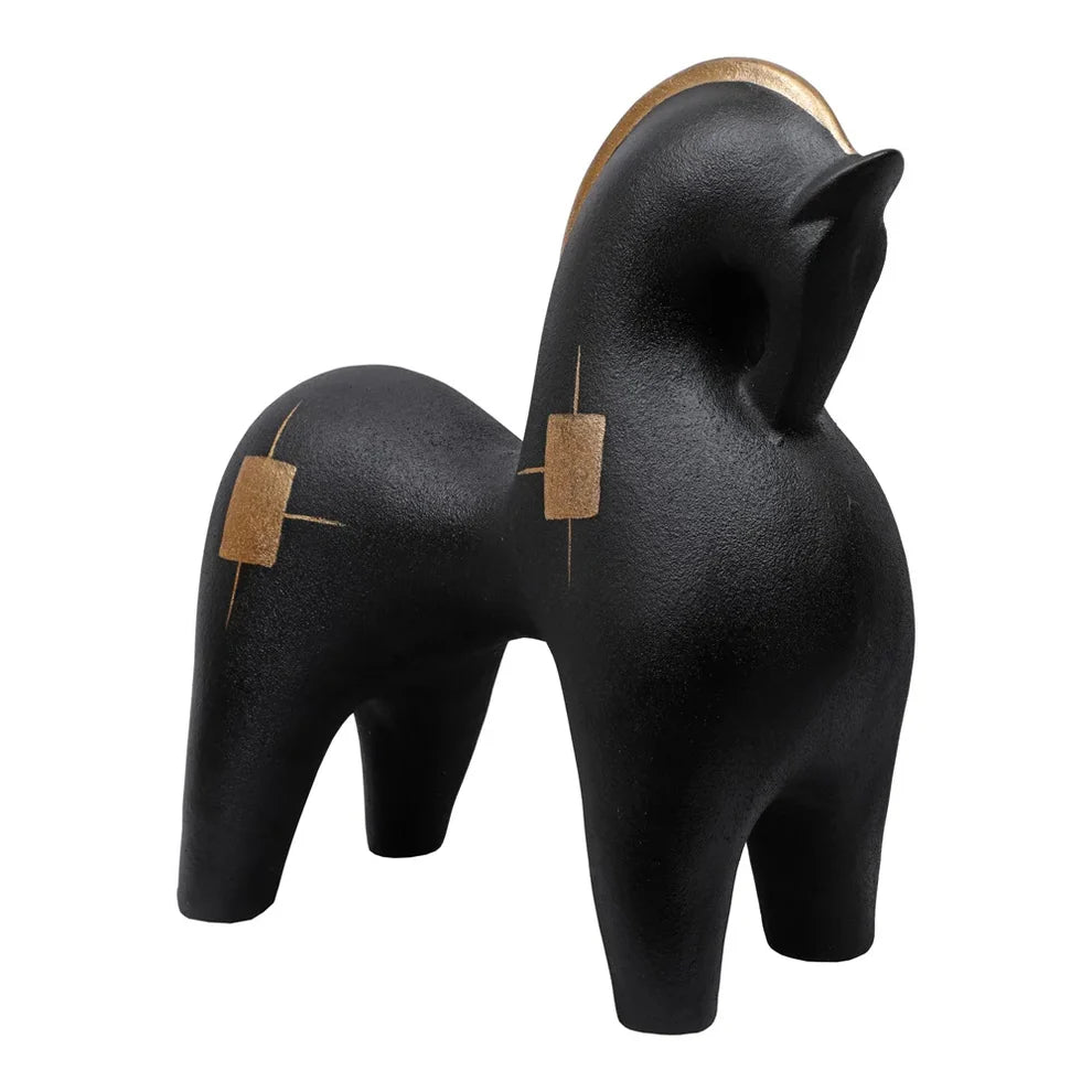 Polyresin Horse Sculpture Showpiece  Black & Gold