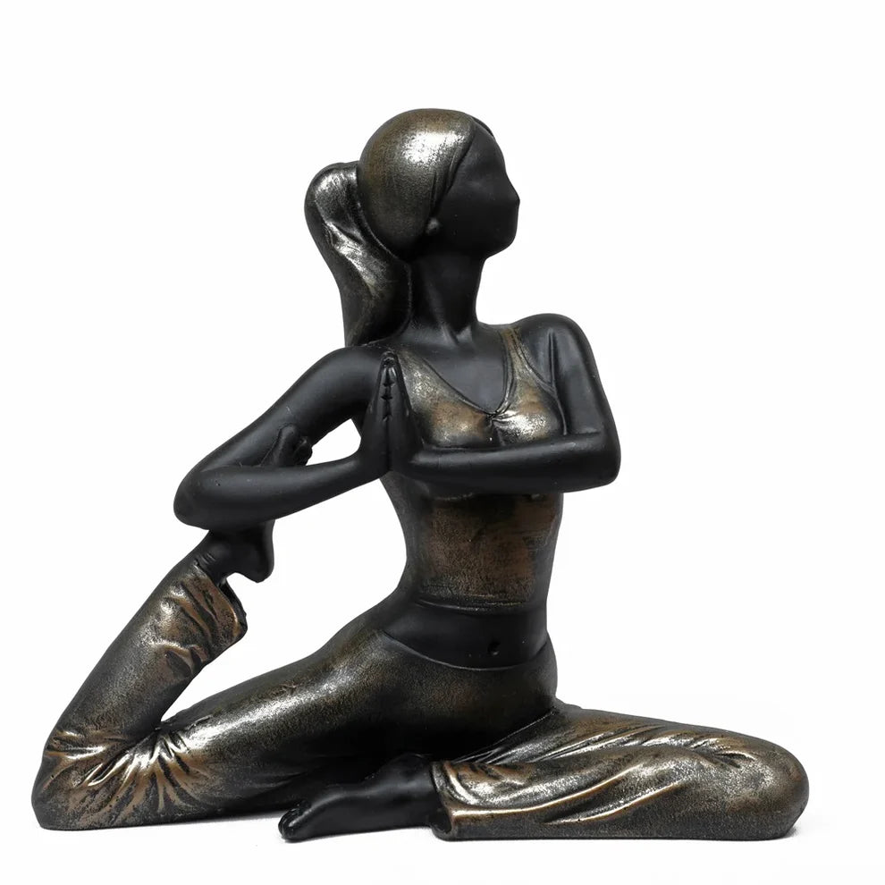 Lady Yoga Figurine Seated Posture Black & Gold