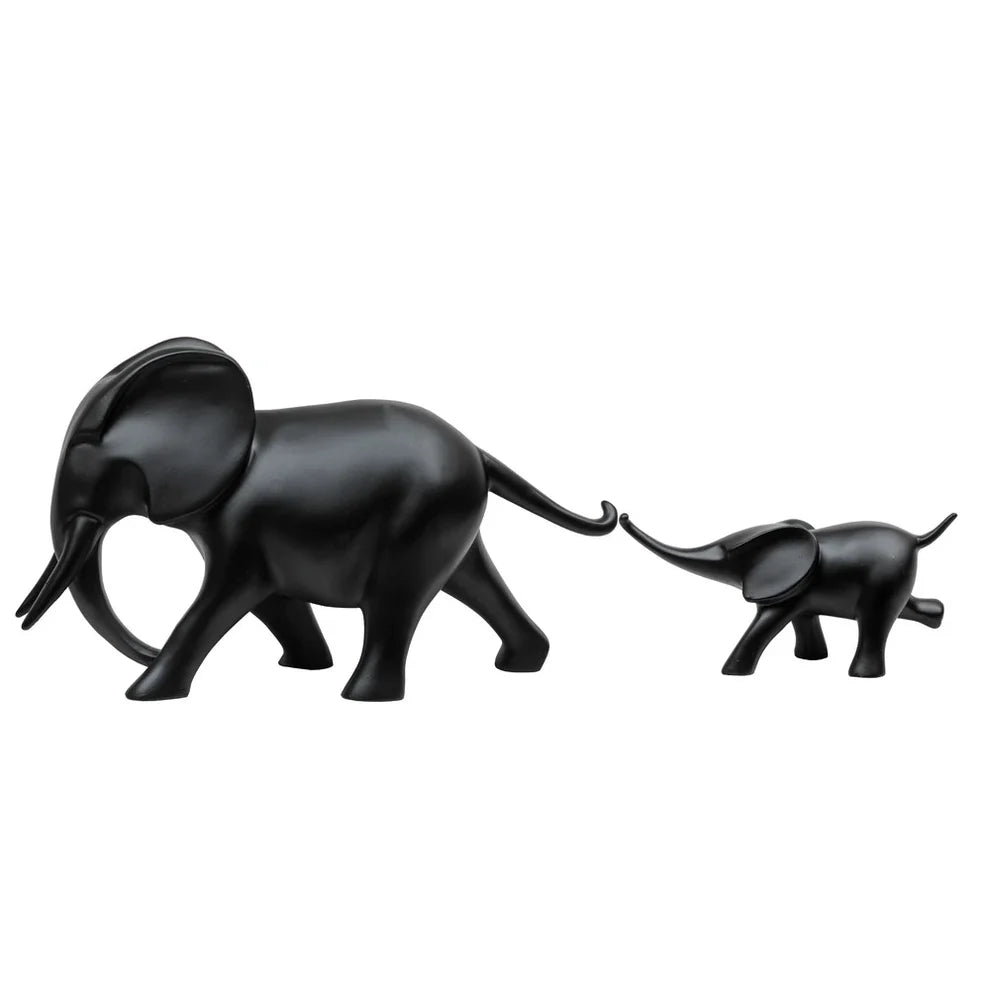 Mom and Baby Elephant Resin Animal Figurine, 24.4cm, Black