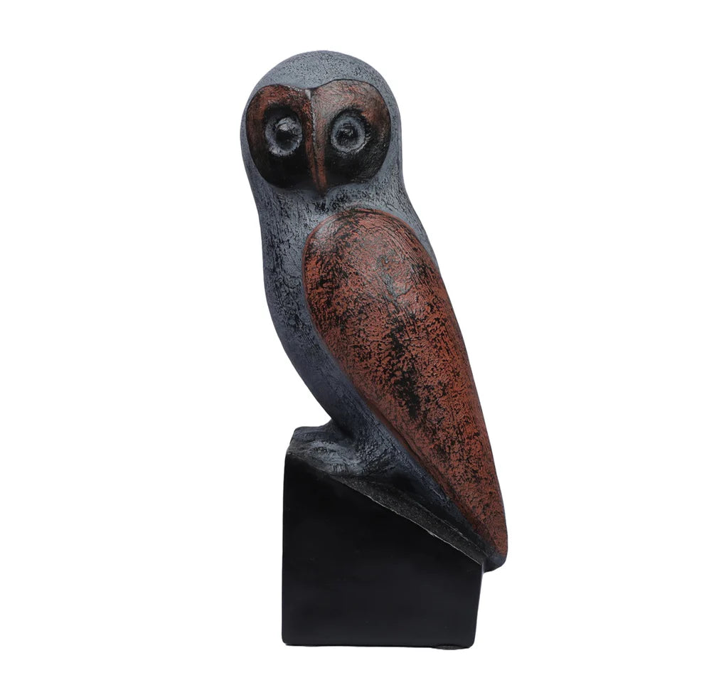 Leftward Gazing Wisebird - Smokey Grey & Copper Rust, 32cm