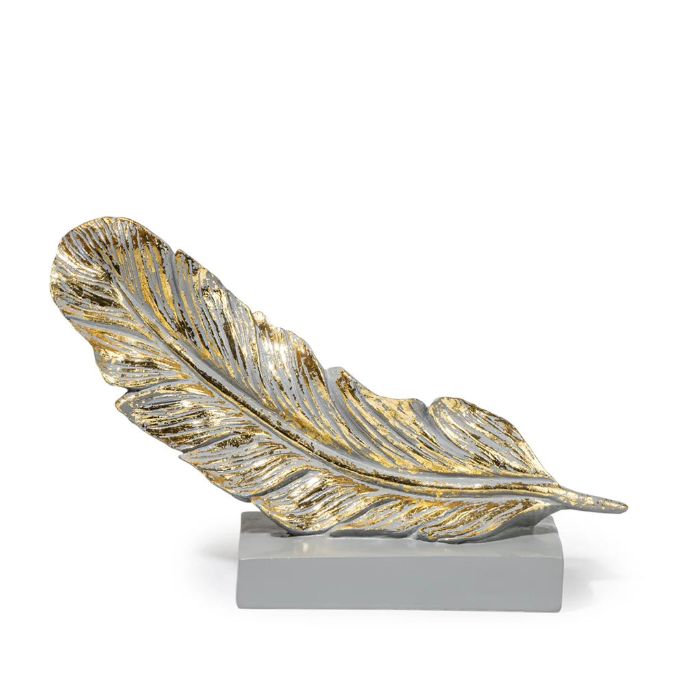 Feather of Elegance Calandi's Feather Sculpture - Grey & Gold