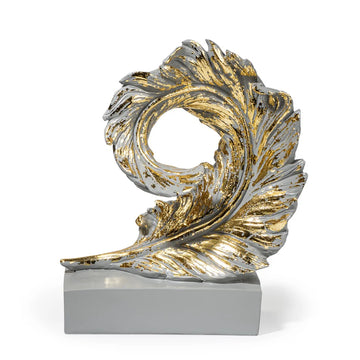 Curled Feather Figurine - Grey & Gold