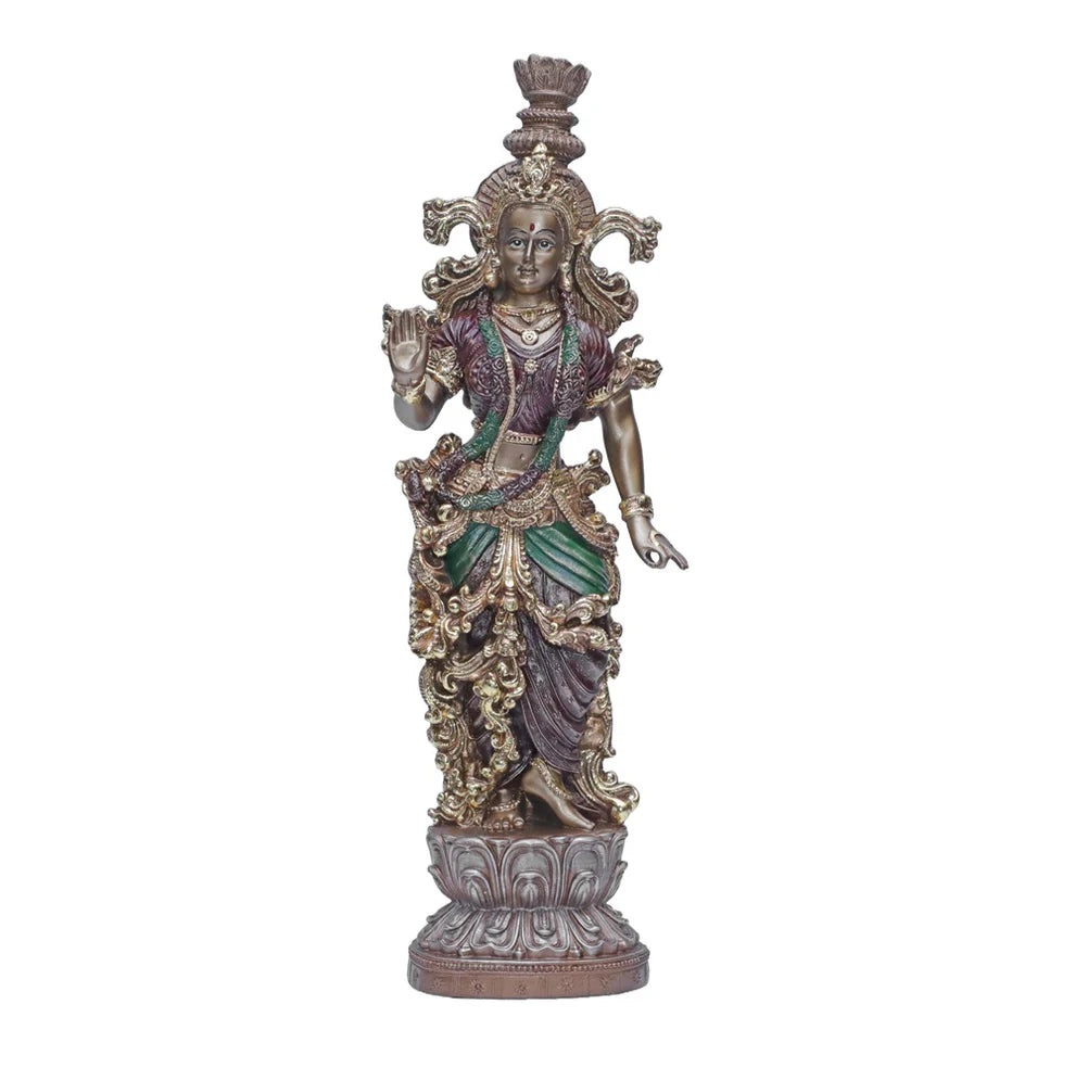 Divine Devotion Radha Figurine - Bronze & Red, 36cm