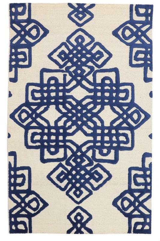 Blue & White Blended & Natural Wool rug